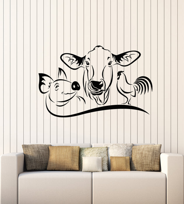Farm Animals Cow Pig Rooster Vinyl Wall Decal House Pets Sticker Mural (g1343)