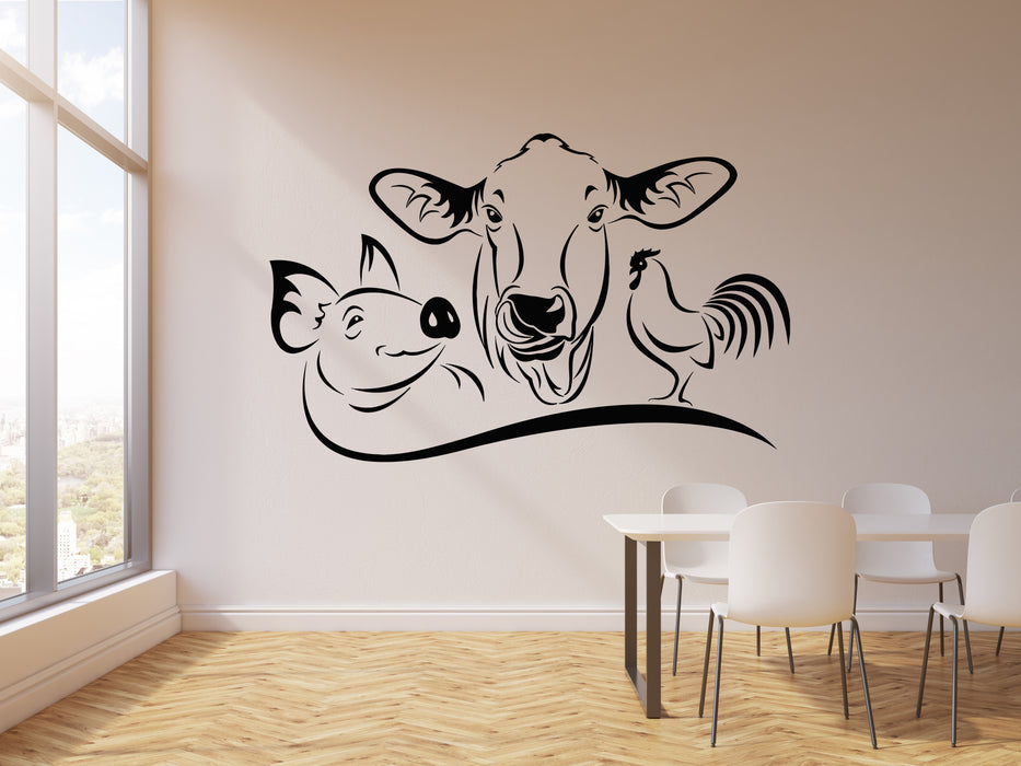 Farm Animals Cow Pig Rooster Vinyl Wall Decal House Pets Sticker Mural (g1343)