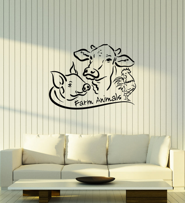 Vinyl Wall Decal Farm Animals Cow Pig Cock Farmer Meat Stickers Mural (g3758)