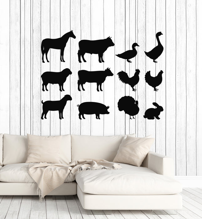 Vinyl Wall Decal Farm Animals Village Rooster Chicken Village Cow Horse Stickers Mural (g6848)