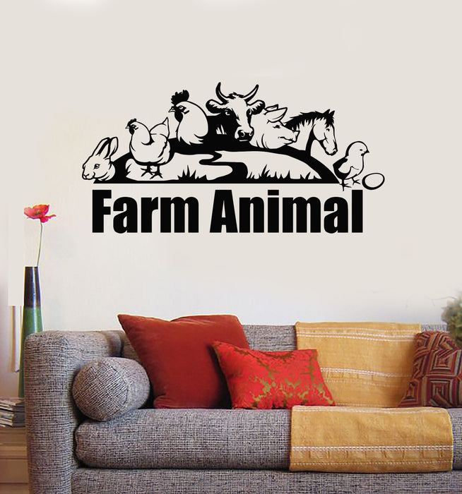 Vinyl Wall Decal Farm Animal Village Cow Pig Chicken Horse Stickers Mural (g3601)