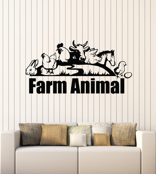 Vinyl Wall Decal Farm Animal Village Cow Pig Chicken Horse Stickers Mural (g3601)