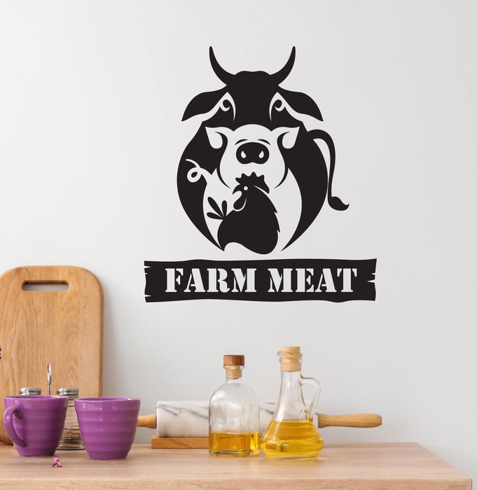 Farm Meat Vinyl Decal Butcher Shop Lettering Beef Chicken Pork Stickers Mural (k285)