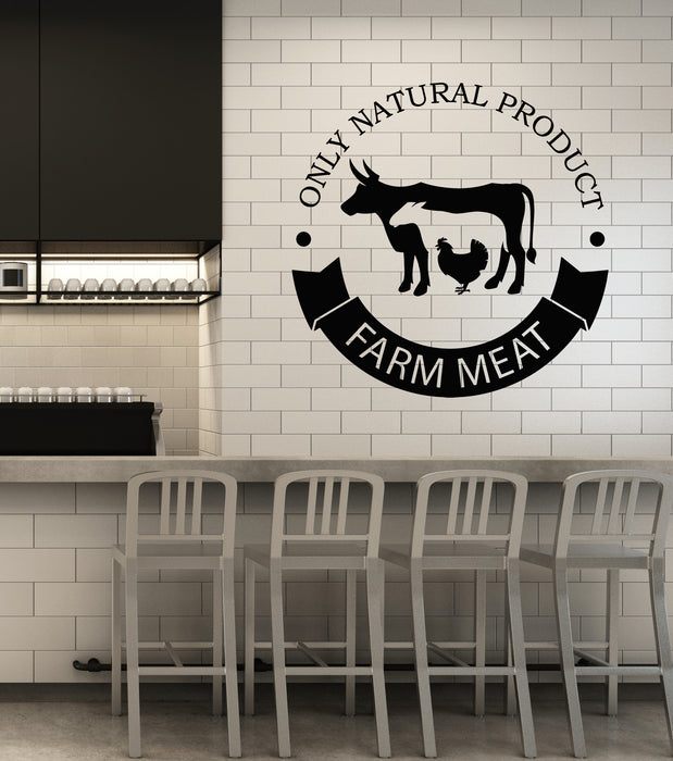 Vinyl Wall Decal Farm Meat Only Natural Products Cow Chicken Stickers Mural (g7176)