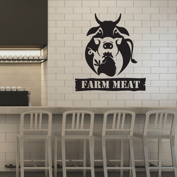 Farm Meat Vinyl Decal Butcher Shop Lettering Beef Chicken Pork Stickers Mural (k285)