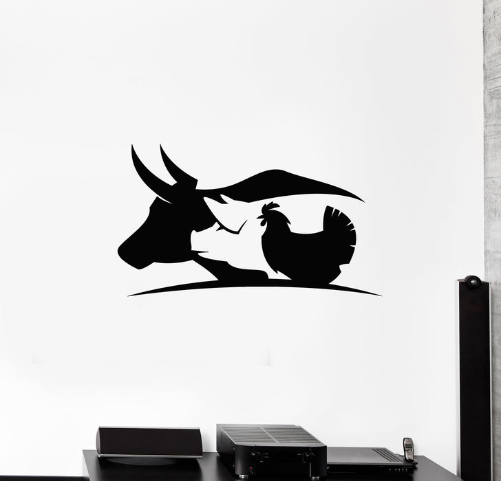 Vinyl Wall Decal Farm Animals Village Cow Pig Chicken Butcher Stickers Mural (g4606)