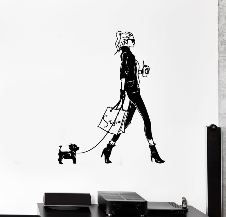 Vinyl Wall Decal Style Fashion Studio Model Girl With Dog Stickers Mural (g3546)