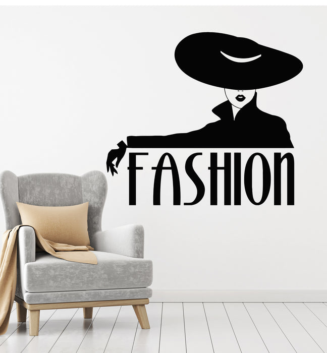 Vinyl Wall Decal Elegant Lady Hat Beauty Studio Decor Fashion Stickers Mural (g5146)
