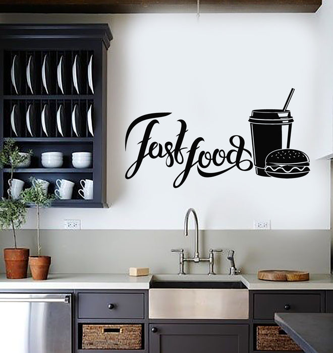 Vinyl Wall Decal Fast Food Restaurant Cafe Burger Soda Drink Stickers Mural (g2665)