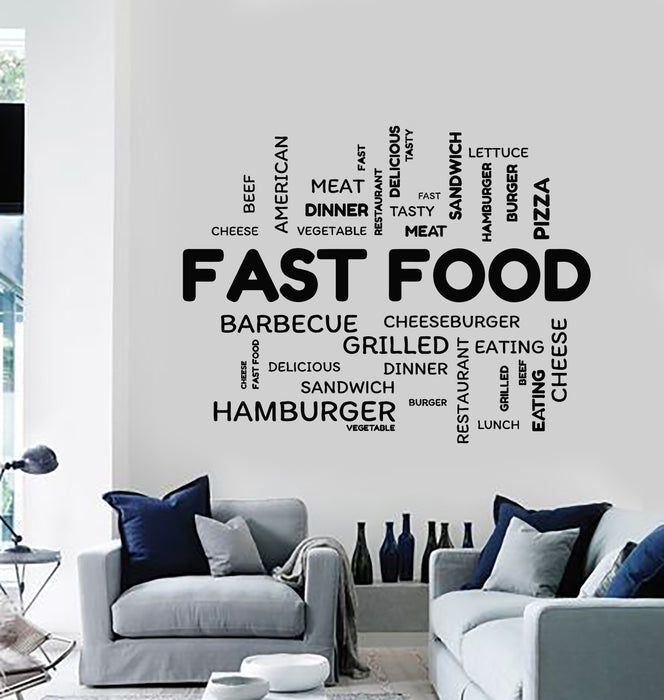 Vinyl Wall Decal Fast Food Lettering Barbecue Sandwich Lunch Eating Stickers Mural (g282)