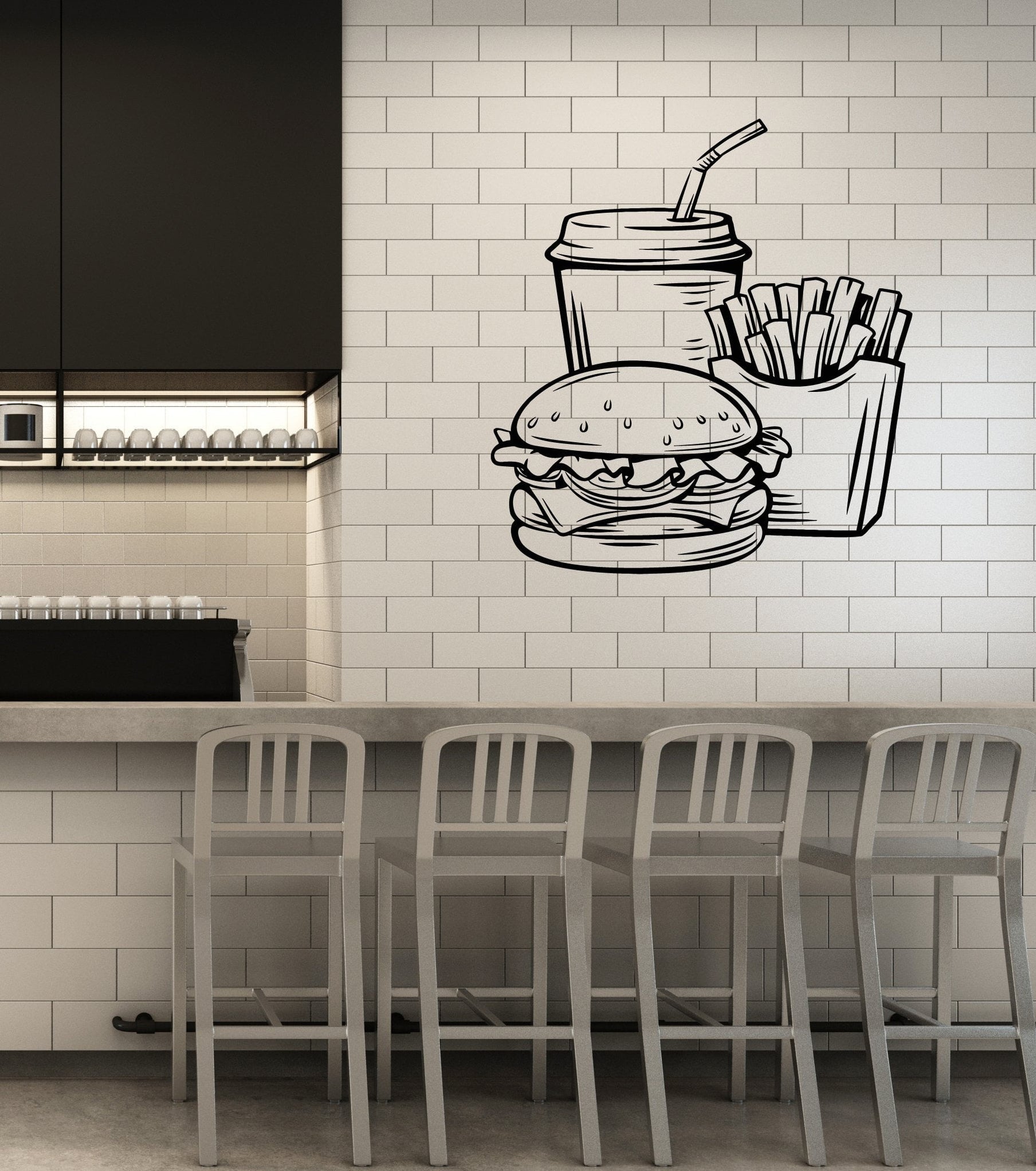 Vinyl Wall Decal Fast Food Soda Burger Drink French Fries Stickers Mur ...