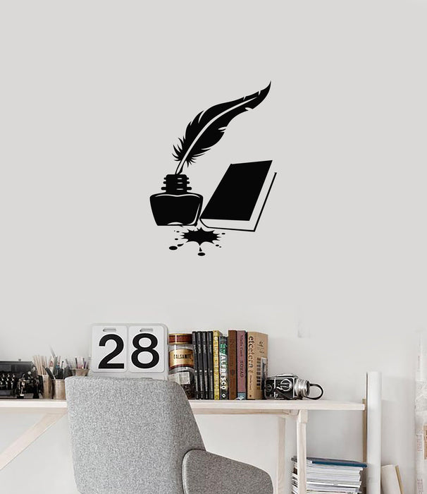 Vinyl Wall Decal Book Feather and Ink Writer Library School Interior Stickers Mural (ig5898)