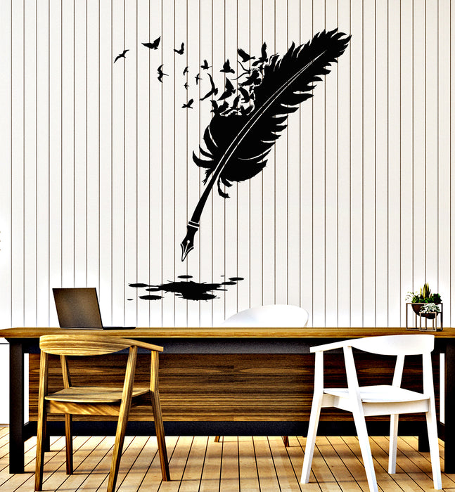 Vinyl Wall Decal Feather Ink Writing Utensil Birds Patterns Stickers Mural (g6353)