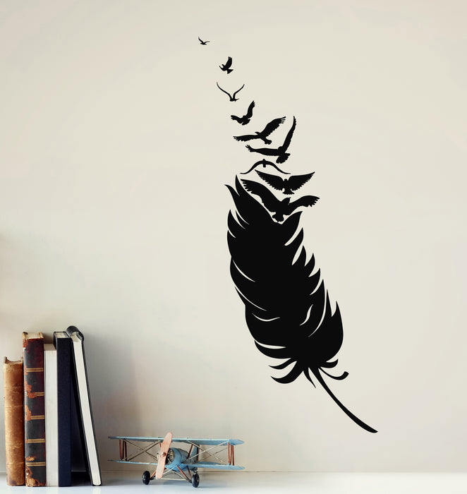 Vinyl Wall Decal Feather Writing Patterns Flying Birds School Interior Stickers Mural (g6969)