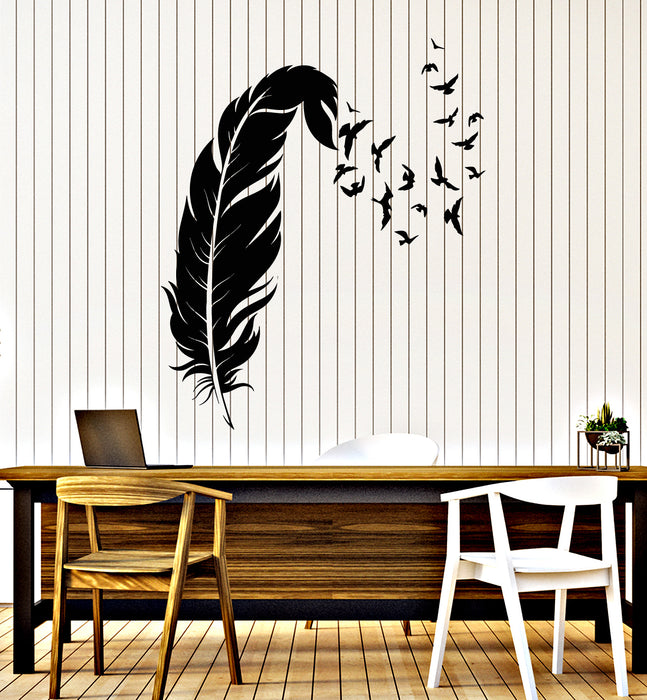 Vinyl Wall Decal Pen Feather Flock Of Birds Writer Room Writing Stickers Mural (g7016)