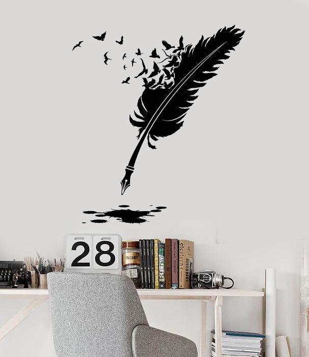 Vinyl Wall Decal Feather Ink Writing Utensil Birds Patterns Stickers Mural (g6353)