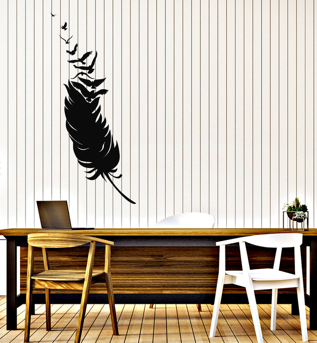 Vinyl Wall Decal Feather Writing Patterns Flying Birds School Interior Stickers Mural (g6969)