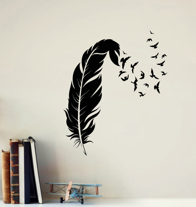 Vinyl Wall Decal Pen Feather Flock Of Birds Writer Room Writing Stickers Mural (g7016)