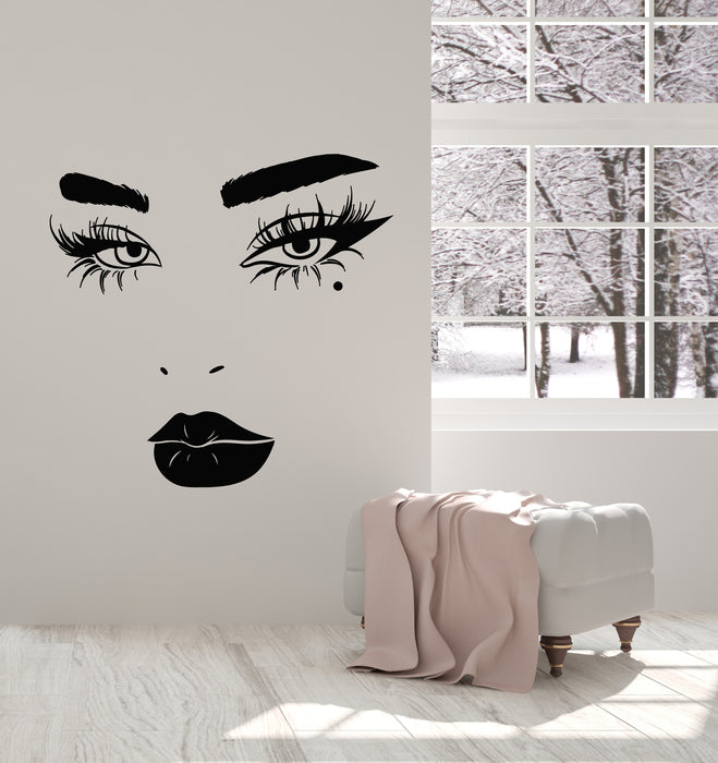 Vinyl Wall Decal Eyelashes Lips Beautiful Female Face Makeup Lady Cosmetic Salon Stickers Mural (g2511)