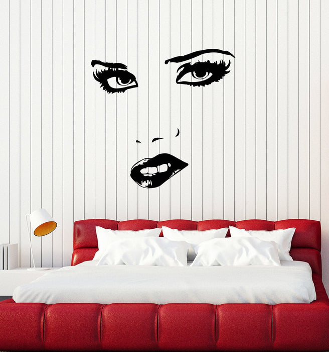 Vinyl Wall Decal Female Sexy Woman Face Eyes Lips Bedroom Decor Stickers Mural (ig5584)