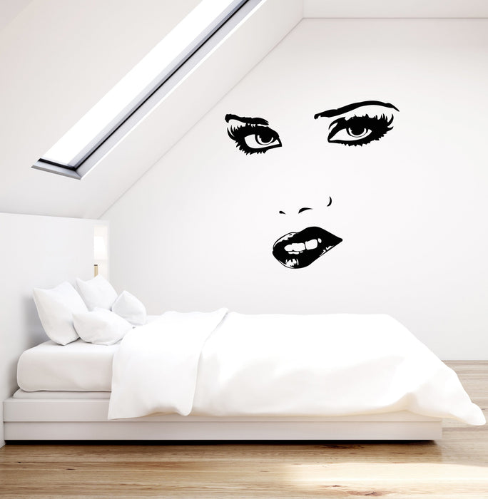 Vinyl Wall Decal Female Sexy Woman Face Eyes Lips Bedroom Decor Stickers Mural (ig5584)