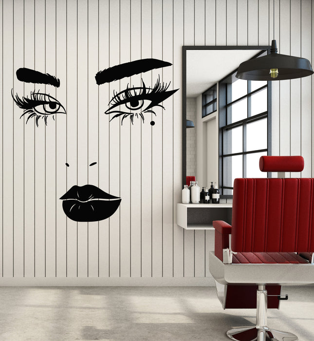 Vinyl Wall Decal Eyelashes Lips Beautiful Female Face Makeup Lady Cosmetic Salon Stickers Mural (g2511)