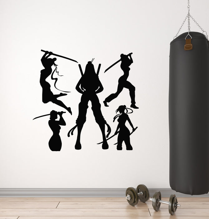 Vinyl Wall Decal Japanese Fight Club Ninja Girls Fighting Training Stickers Mural (g4260)