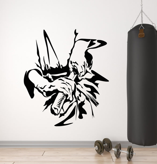 Vinyl Wall Decal Sketch Asian Fighter Sword Decor Fight Club Stickers Mural (g7099)