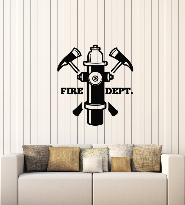 Vinyl Wall Decal Emblem Fire Dept Axes Firefighter Rescue Team Stickers Mural (g1855)