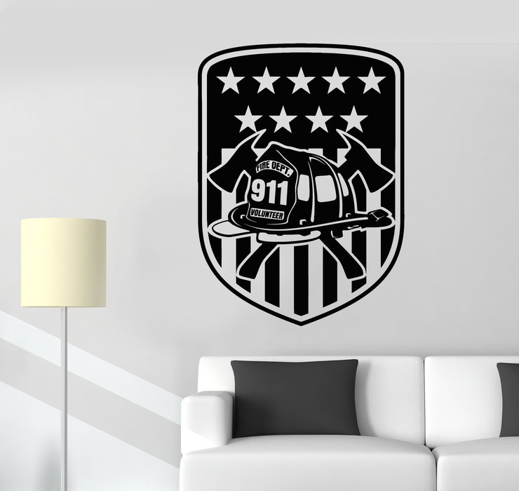 Autocollant mural en vinyle avec emblème du service d'incendie, pompiers volontaires, haches, casques, autocollants muraux (g2780)