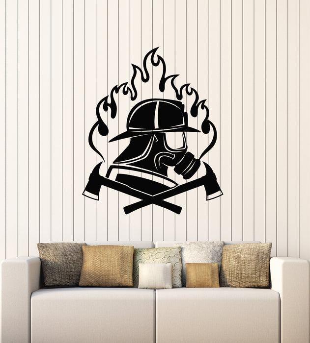 Vinyl Wall Decal Firefighter Fire Department Emblem Fireman Axes Respirator Stickers Mural (g1846)