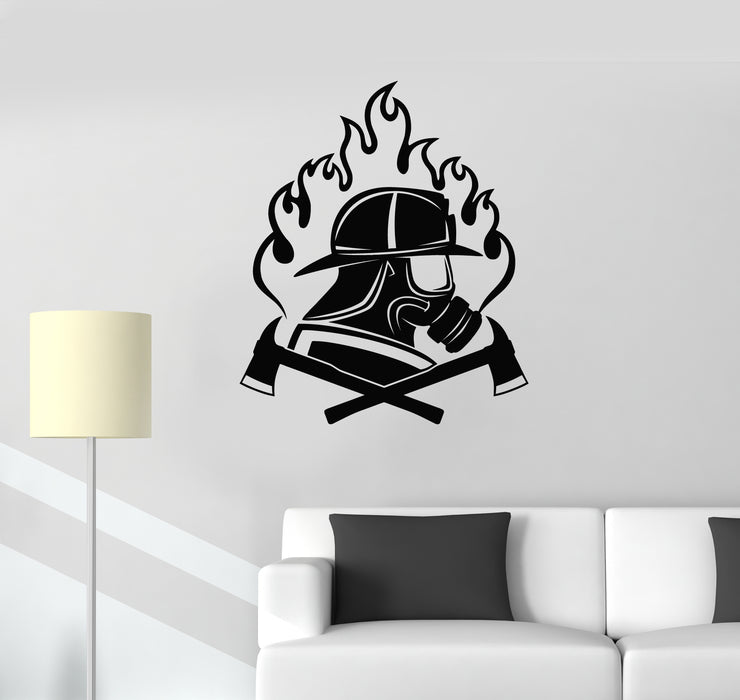 Vinyl Wall Decal Firefighter Fire Department Emblem Fireman Axes Respirator Stickers Mural (g1846)