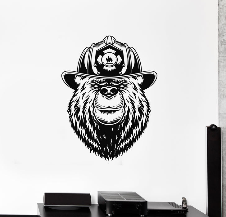 Vinyl Wall Decal Bear Head Fire Dept Fireman Hero Firefighter Stickers Mural (g4707)