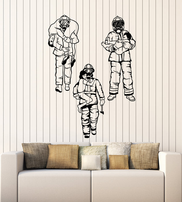 Vinyl Wall Decal Fire Department Children People Rescuers Stickers Mural (g4019)