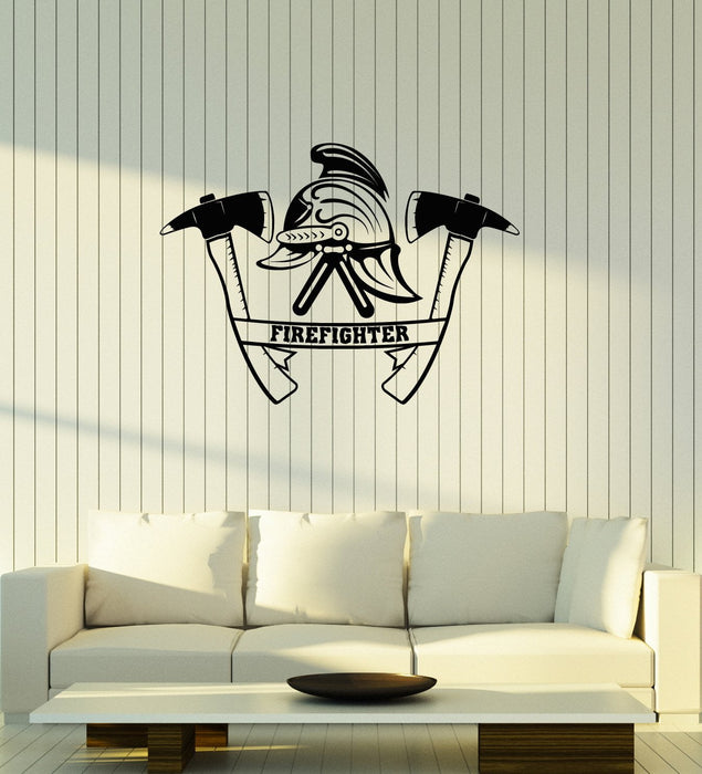 Vinyl Wall Decal Firefighter Helmet Axes Fire Dept Decor Art Stickers Mural (ig5608)