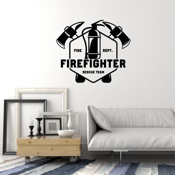 Vinyl Wall Decal Firefighter Rescue Team Fire Dept Firefighting Stickers Mural (ig6045)