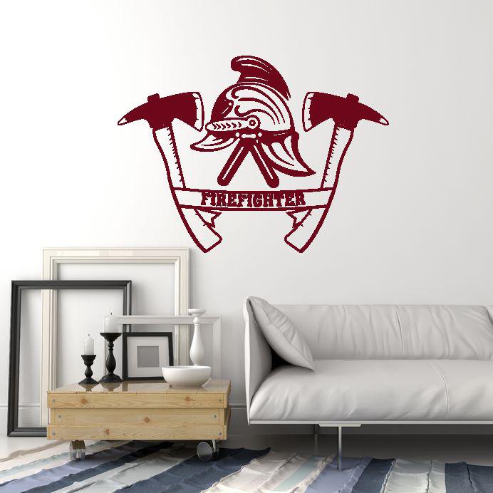 Vinyl Wall Decal Firefighter Helmet Axes Fire Dept Decor Art Stickers Mural (ig5608)