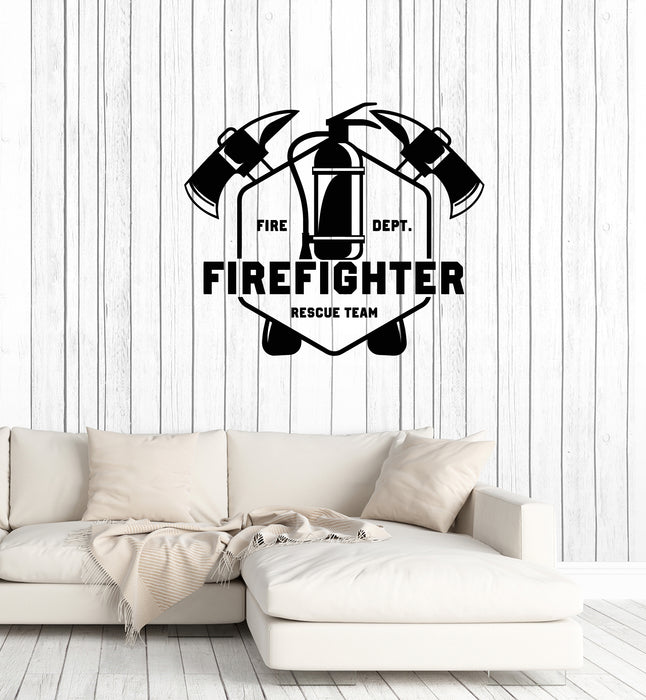 Vinyl Wall Decal Firefighter Rescue Team Fire Dept Firefighting Stickers Mural (ig6045)