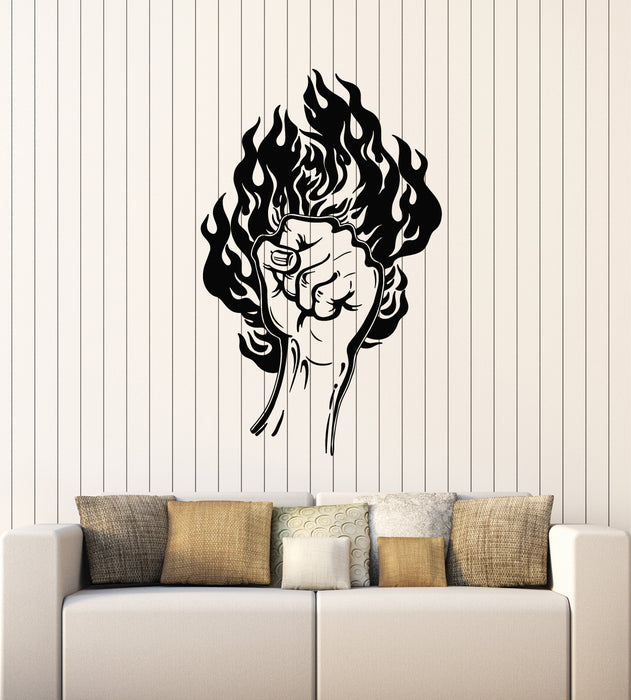 Виниловая наклейка на стену Огненная рука Мужской кулак Сила Сила Спортзал Наклейки Фреска (g3738)