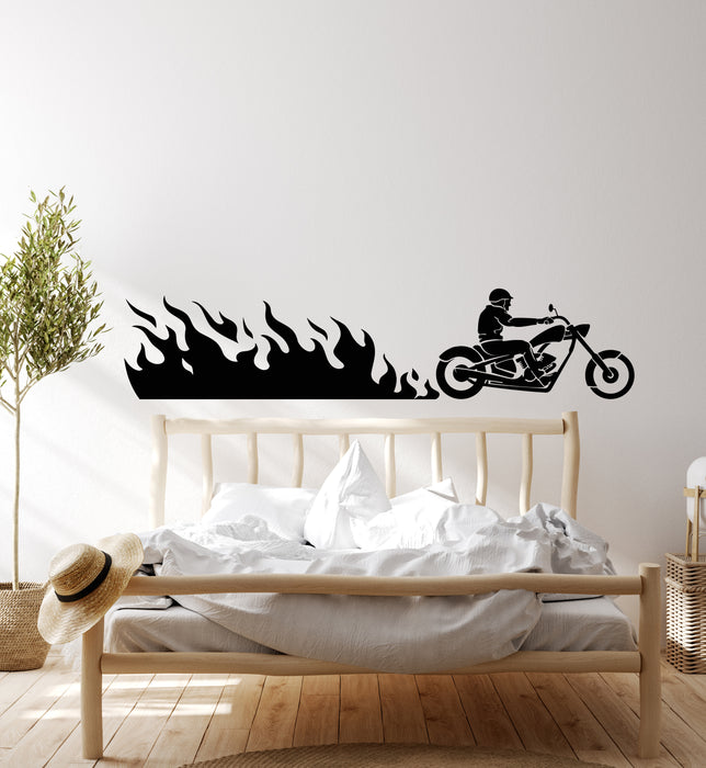 Vinyl Wall Decal Fire Bike Motorbike Biker Raser Motorcycle Stickers Mural (g6617)