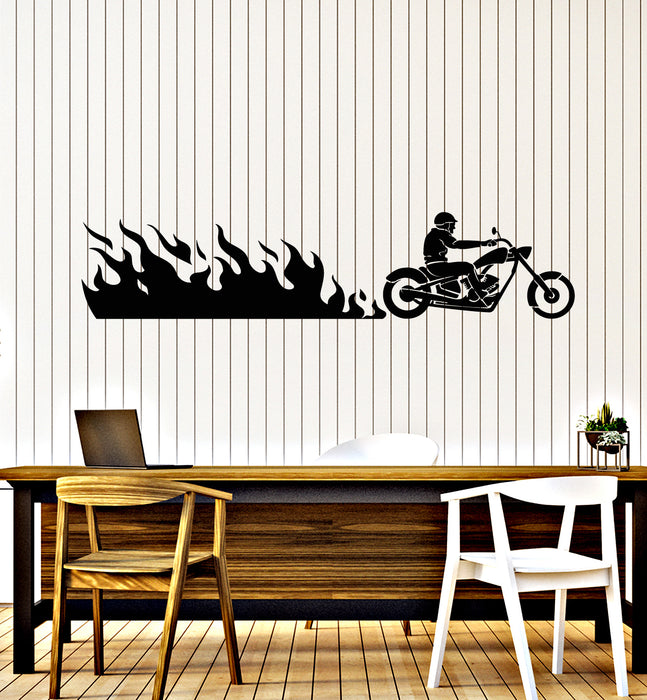 Vinyl Wall Decal Fire Bike Motorbike Biker Raser Motorcycle Stickers Mural (g6617)