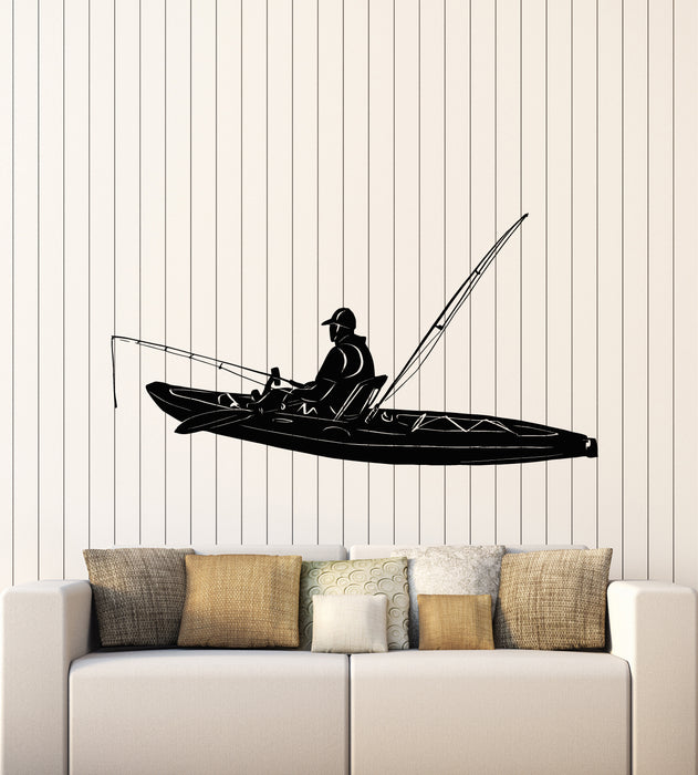Autocollant mural en vinyle Canne à pêche Pêcheur Bateau Sport Hobby Homme Décor Autocollants Mural (g3212)