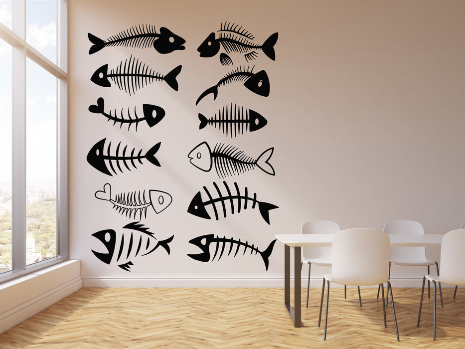 Vinyl Wall Decal Fishing Restaurant Fish Bones Skull Seafood Stickers Mural (g2245)