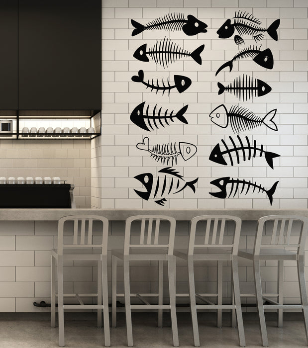 Vinyl Wall Decal Fishing Restaurant Fish Bones Skull Seafood Stickers Mural (g2245)