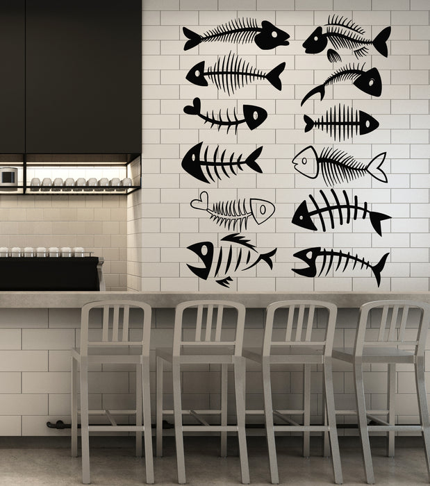 Autocollant mural en vinyle pour restaurant de pêche, os de poisson, crâne, fruits de mer (g2245)