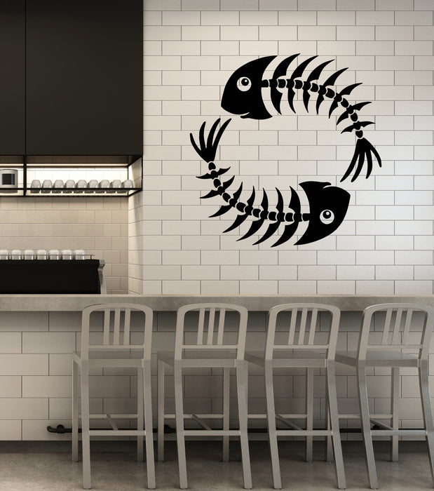 Vinyl Wall Decal  Fishing Skeleton Marine Food Seafood Two Fish Stickers Mural (g2128)