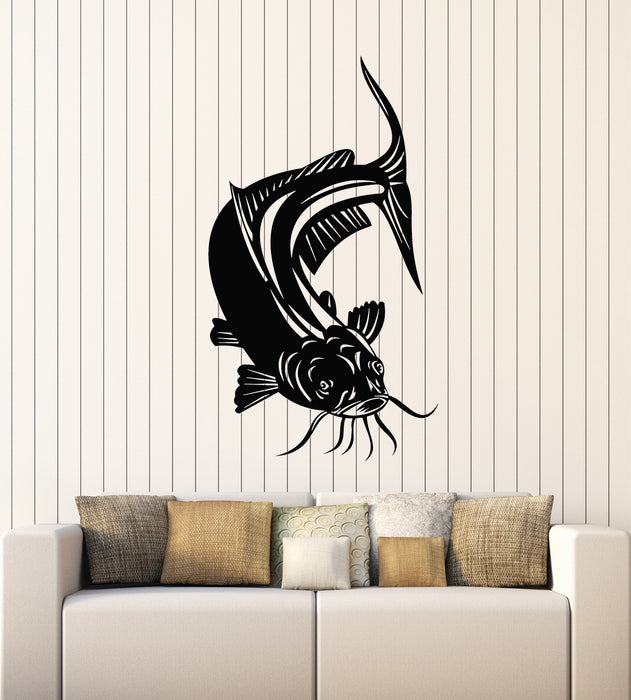 Виниловая наклейка на стену Клуб любителей рыбалки сома Наклейки для магазина рыболовных снастей (g2159)