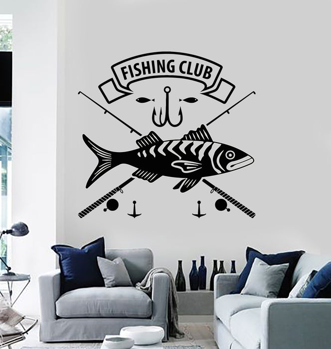Vinyl Wall Decal Fishing Club Caught Fish Store Hobby Seafood Stickers Mural (g2309)