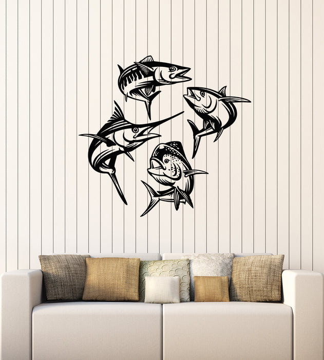 Vinyl Wall Decal Aquarium Fishing Club Marine Ocean Fish Stickers Mural (g2024)