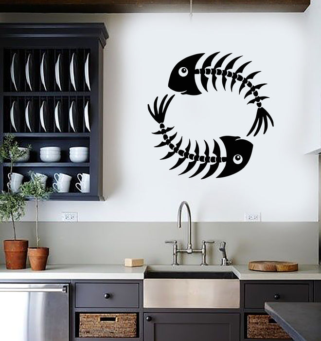 Vinyl Wall Decal  Fishing Skeleton Marine Food Seafood Two Fish Stickers Mural (g2128)